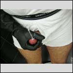 Wanking with leather gloves