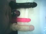 My caged cock and some of her dildos